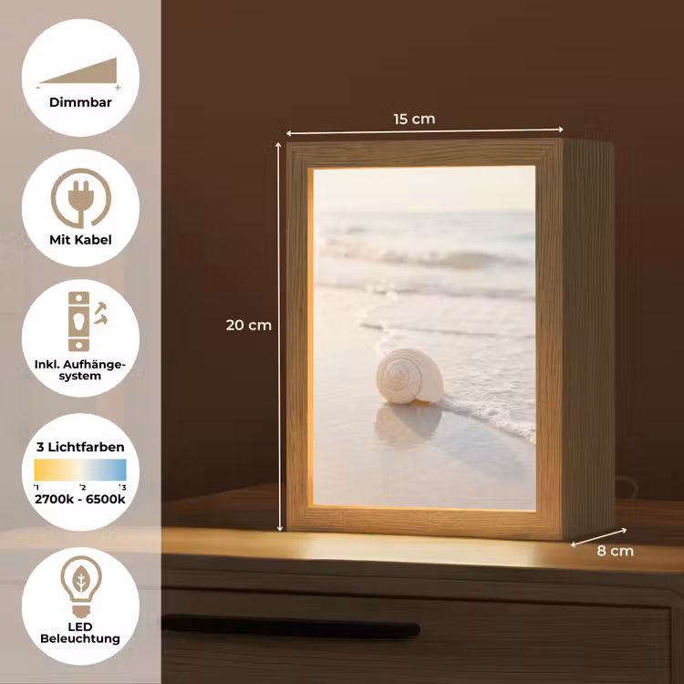 Personalisierte Lightbox - Muschel – Strand – Meer – Natur – Beige - Zeeschelp - Strand - Zee - Natuur - Beige Light Box met kabel (Tafellamp) klein