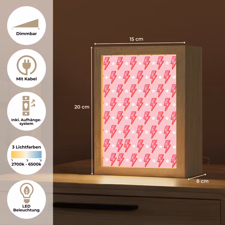 Patroon - Bliksem - Ster - Glitter - Roze Light Box met kabel (Tafellamp) klein -USP_DE