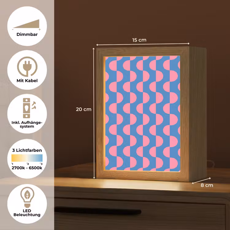 Personalisierte Lightbox - Muster – Halbkreise – Abstrakt – Modern – Rosa – Blau - Patroon - Halve cirkels - Abstract - Modern - Roze - Blauw Light Box met kabel (Tafellamp) klein