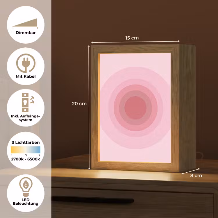 Personalisierte Lightbox - Muster – Kreise – Abstrakt – Rosa – Modern - Patroon - Cirkels - Abstract - Roze - Modern Light Box met kabel (Tafellamp) klein