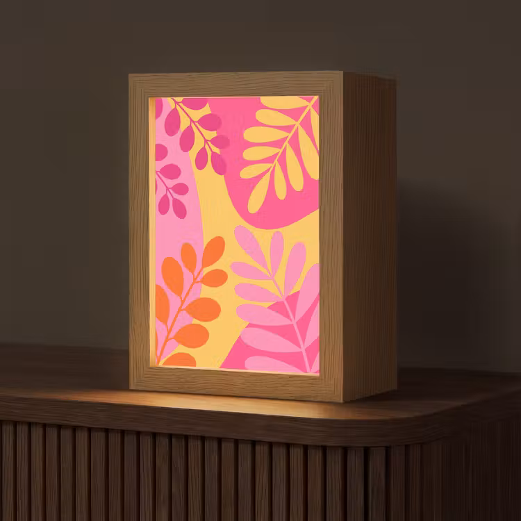 Personalisierte Lightbox - Natur – Blätter – Abstrakt – Rosa – Gelb - Natuur - Bladeren - Abstract - Roze - Geel Light Box met kabel (Tafellamp) klein