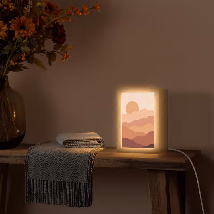 Natuur - Heuvels - Abstract - Modern - Oranje Light Box met kabel (Tafellamp) klein -sfeer4