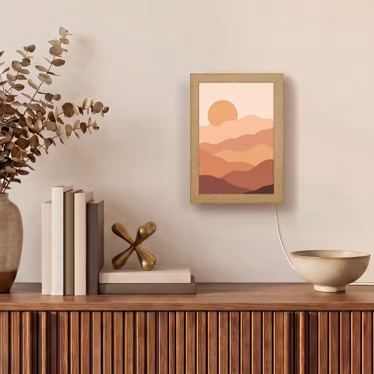 Natuur - Heuvels - Abstract - Modern - Oranje Light Box met kabel (Tafellamp) klein -sfeer2