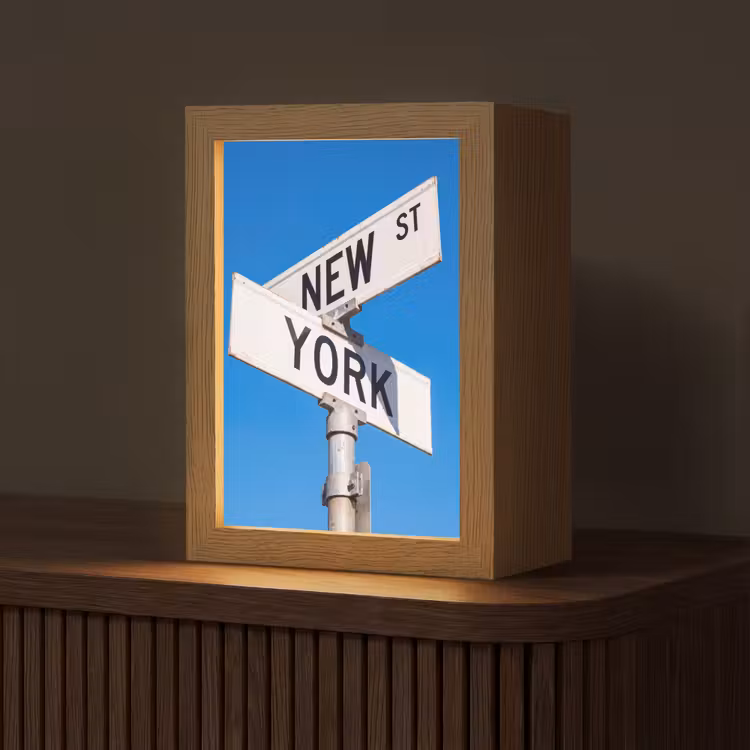Personalisierte Lightbox - New York – Straßenschild – Stadt – Urban – Blau - New York - Straatbord - Stad - Urban - Blauw Light Box met kabel (Tafellamp) klein