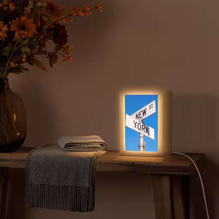 Personalisierte Lightbox - New York – Straßenschild – Stadt – Urban – Blau - New York - Straatbord - Stad - Urban - Blauw Light Box met kabel (Tafellamp) klein