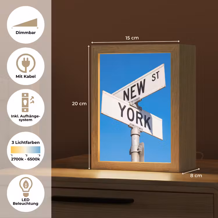 Personalisierte Lightbox - New York – Straßenschild – Stadt – Urban – Blau - New York - Straatbord - Stad - Urban - Blauw Light Box met kabel (Tafellamp) klein