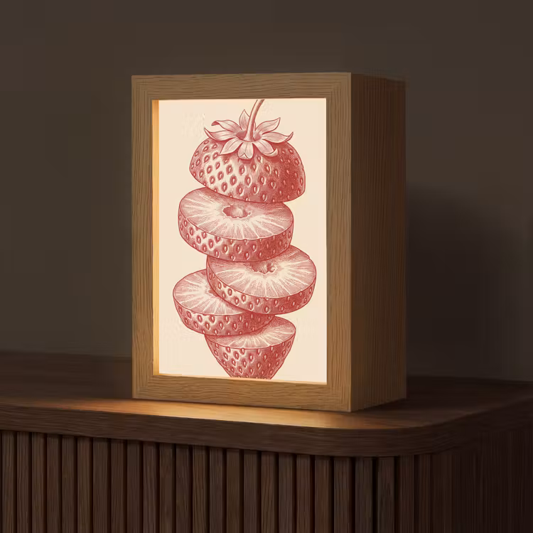 Personalisierte Lightbox - Obst – Geschnitten – Illustration – Rot – Vintage - Fruit - Gesneden - Illustratie - Rood - Vintage Light Box met kabel (Tafellamp) klein