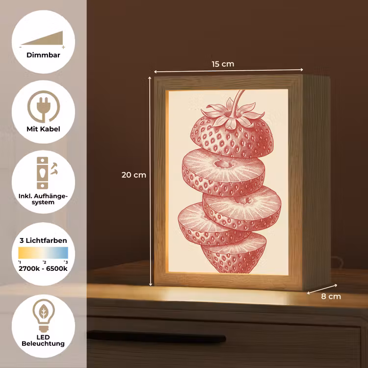 Personalisierte Lightbox - Obst – Geschnitten – Illustration – Rot – Vintage - Fruit - Gesneden - Illustratie - Rood - Vintage Light Box met kabel (Tafellamp) klein
