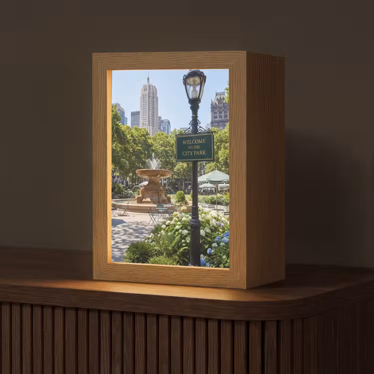 Personalisierte Lightbox - Park – Springbrunnen – Stadt – Natur - Park - Fontein - Stad - Natuur Light Box met kabel (Tafellamp) klein