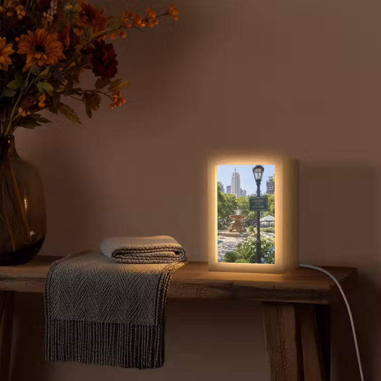 Personalisierte Lightbox - Park – Springbrunnen – Stadt – Natur - Park - Fontein - Stad - Natuur Light Box met kabel (Tafellamp) klein