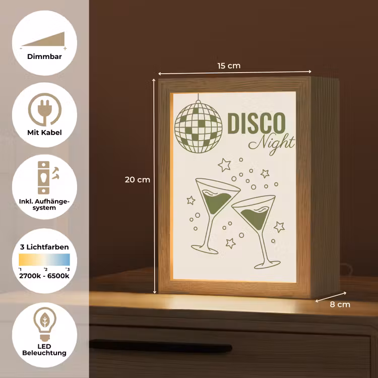 Personalisierte Lightbox - Party – Disco – Alkohol – Illustration – Grün - Feest - Disco - Drank - Illustratie - Groen Light Box met kabel (Tafellamp) klein