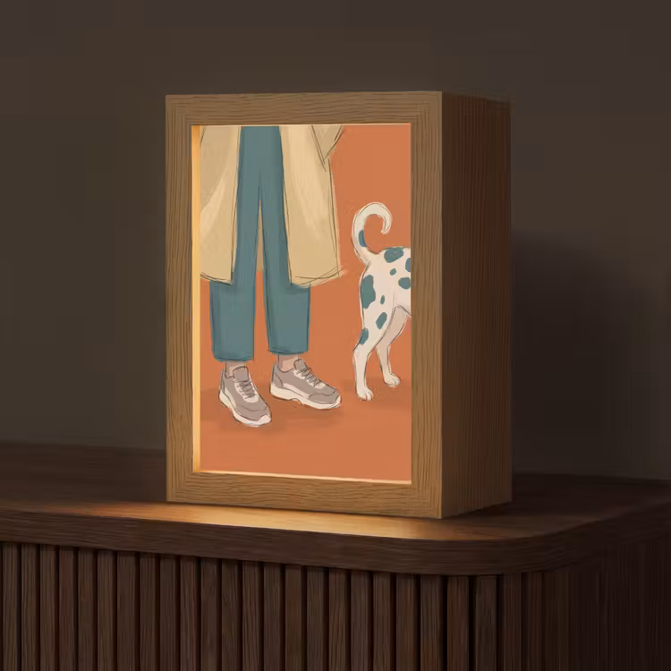 Personalisierte Lightbox - Person – Hund – Tiere – Illustration – Modern - Persoon - Hond - Dieren - Illustratie - Modern Light Box met kabel (Tafellamp) klein