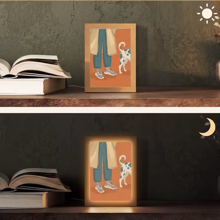 Personalisierte Lightbox - Person – Hund – Tiere – Illustration – Modern - Persoon - Hond - Dieren - Illustratie - Modern Light Box met kabel (Tafellamp) klein