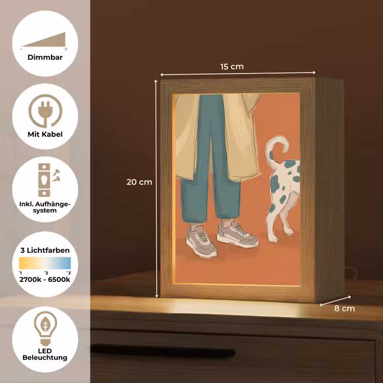 Personalisierte Lightbox - Person – Hund – Tiere – Illustration – Modern - Persoon - Hond - Dieren - Illustratie - Modern Light Box met kabel (Tafellamp) klein