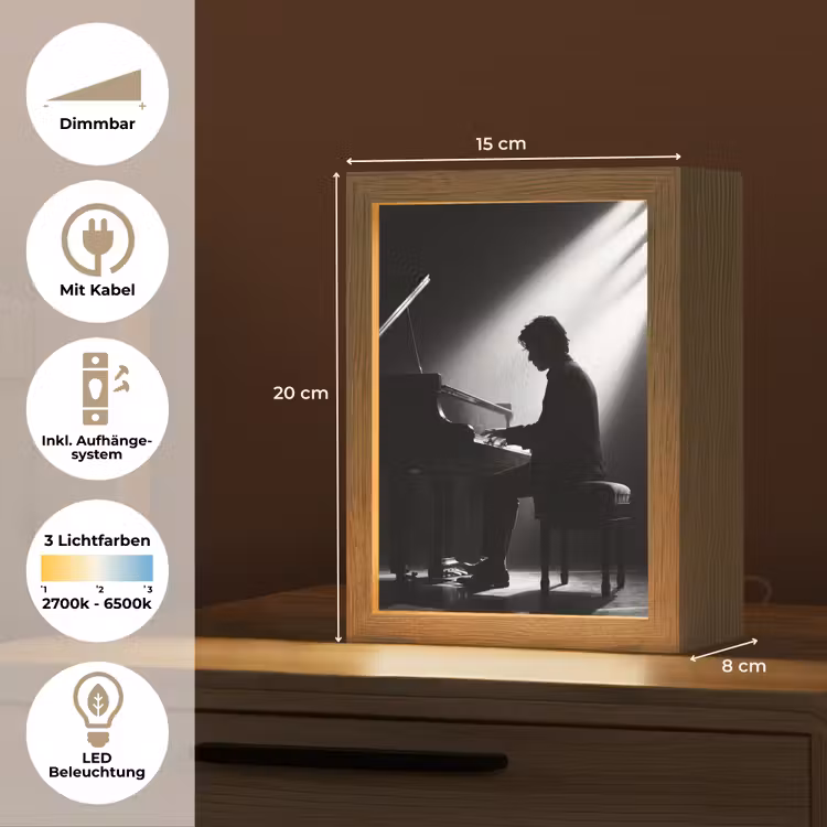 Persoon - Piano - Muziek - Zwart-wit - Podium Light Box met kabel (Tafellamp) klein -USP_DE