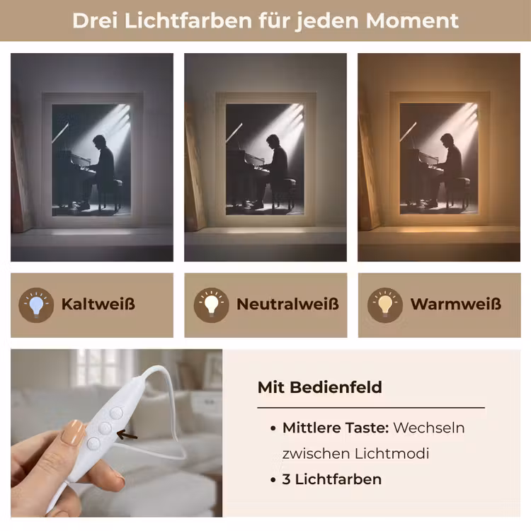 Persoon - Piano - Muziek - Zwart-wit - Podium Light Box met kabel (Tafellamp) klein -USP_lichtkleurDE