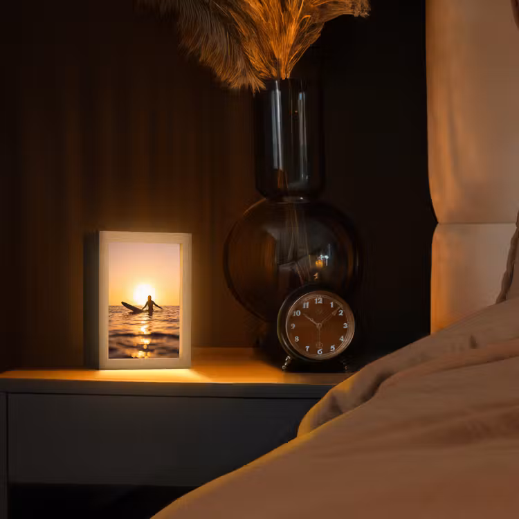 Personalisierte Lightbox - Person – Surfen – Sonnenuntergang – Meer – Orange - Persoon - Surfen - Zonsondergang - Zee - Oranje Light Box met kabel (Tafellamp) klein