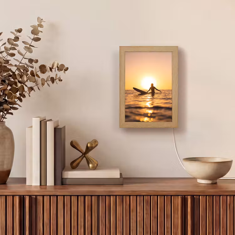 Personalisierte Lightbox - Person – Surfen – Sonnenuntergang – Meer – Orange - Persoon - Surfen - Zonsondergang - Zee - Oranje Light Box met kabel (Tafellamp) klein