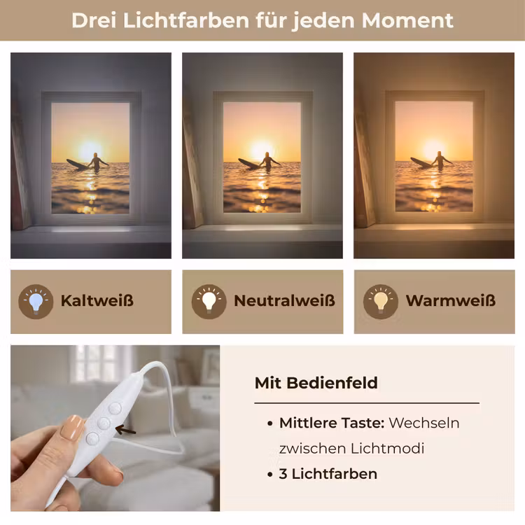 Personalisierte Lightbox - Person – Surfen – Sonnenuntergang – Meer – Orange - Persoon - Surfen - Zonsondergang - Zee - Oranje Light Box met kabel (Tafellamp) klein