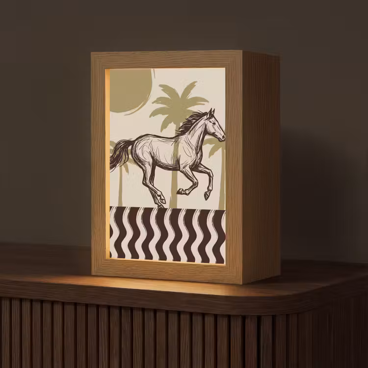 Personalisierte Lightbox - Pferd – im Galopp – Wüste – Illustration - Paard - Galopperend - Woestijn - Illustratie Light Box met kabel (Tafellamp) klein