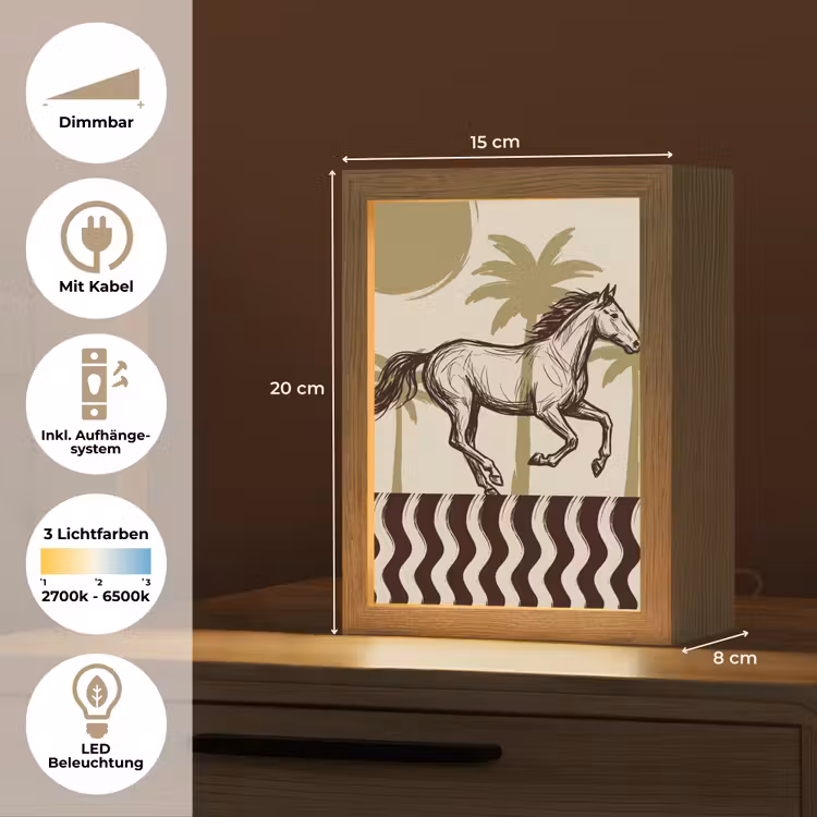 Personalisierte Lightbox - Pferd – im Galopp – Wüste – Illustration - Paard - Galopperend - Woestijn - Illustratie Light Box met kabel (Tafellamp) klein