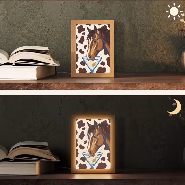 Personalisierte Lightbox - Pferd – Martini – Tiere – Abstrakt – Braun - Paard - Martini - Dieren - Abstract - Bruin Light Box met kabel (Tafellamp) klein