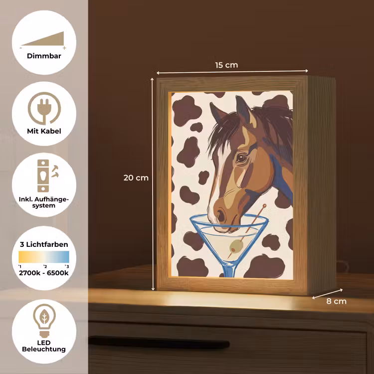 Personalisierte Lightbox - Pferd – Martini – Tiere – Abstrakt – Braun - Paard - Martini - Dieren - Abstract - Bruin Light Box met kabel (Tafellamp) klein