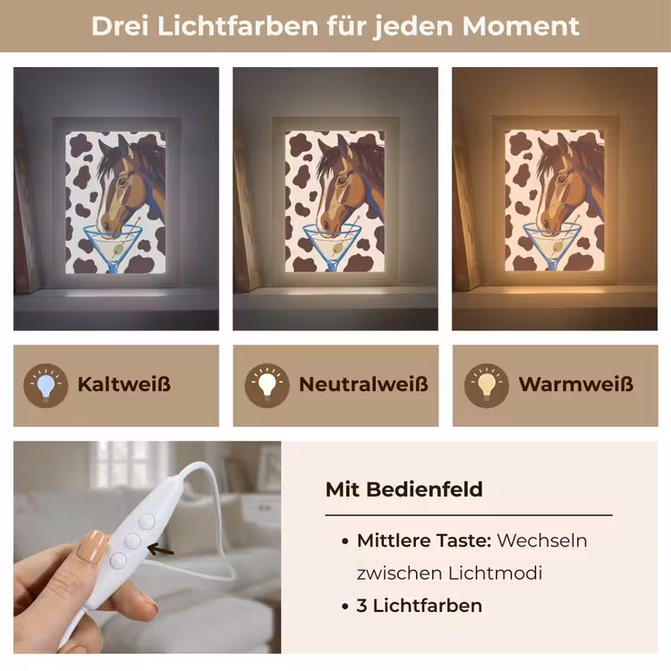 Personalisierte Lightbox - Pferd – Martini – Tiere – Abstrakt – Braun - Paard - Martini - Dieren - Abstract - Bruin Light Box met kabel (Tafellamp) klein