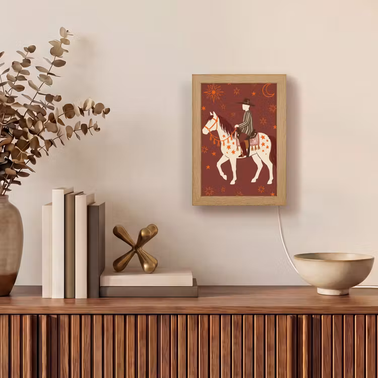 Personalisierte Lightbox - Pferd – Reiter – Sterne – Nacht – Illustration - Paard - Ruiter - Sterren - Nacht - Illustratie Light Box met kabel (Tafellamp) klein