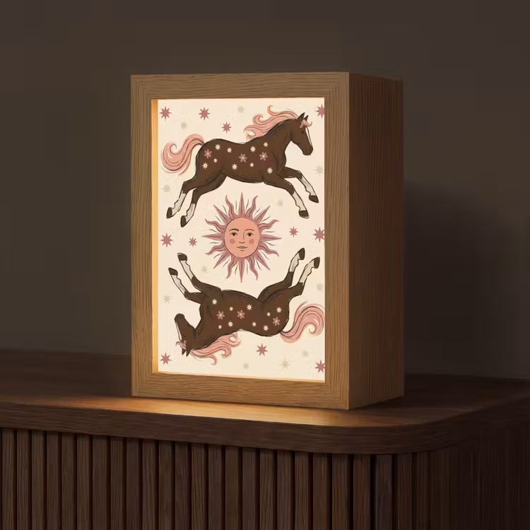 Personalisierte Lightbox - Pferd – Sonne – Mystik – Illustration – Rosa - Paard - Zon - Mystiek - Illustratie - Roze Light Box met kabel (Tafellamp) klein