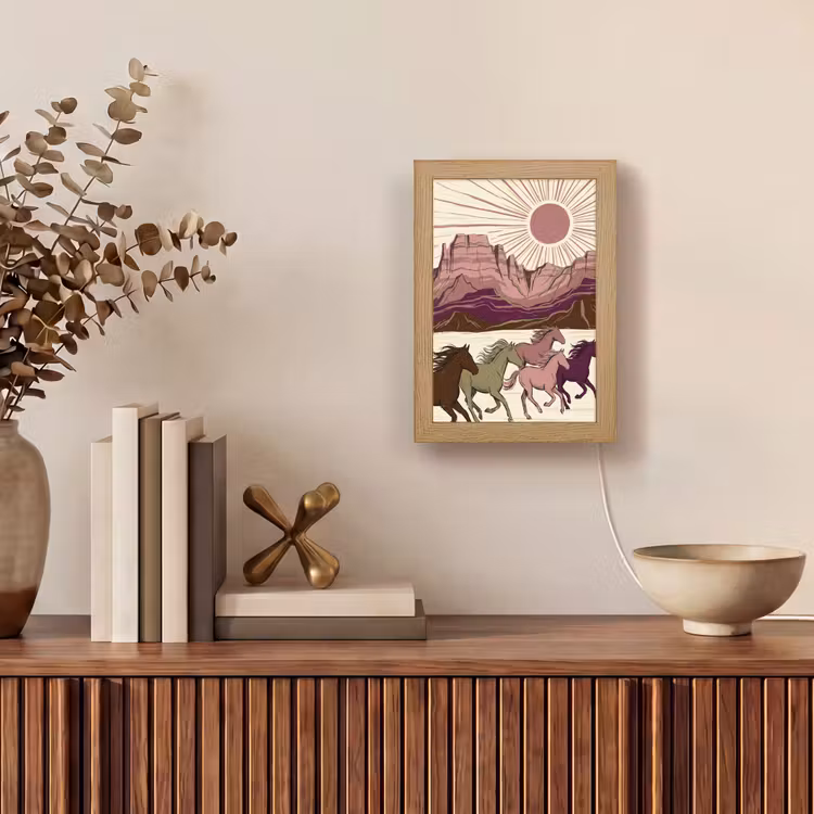 Personalisierte Lightbox - Pferde – Laufend – Wüste – Natur – Abstrakt - Paarden - Rennend - Woestijn - Natuur - Abstract Light Box met kabel (Tafellamp) klein