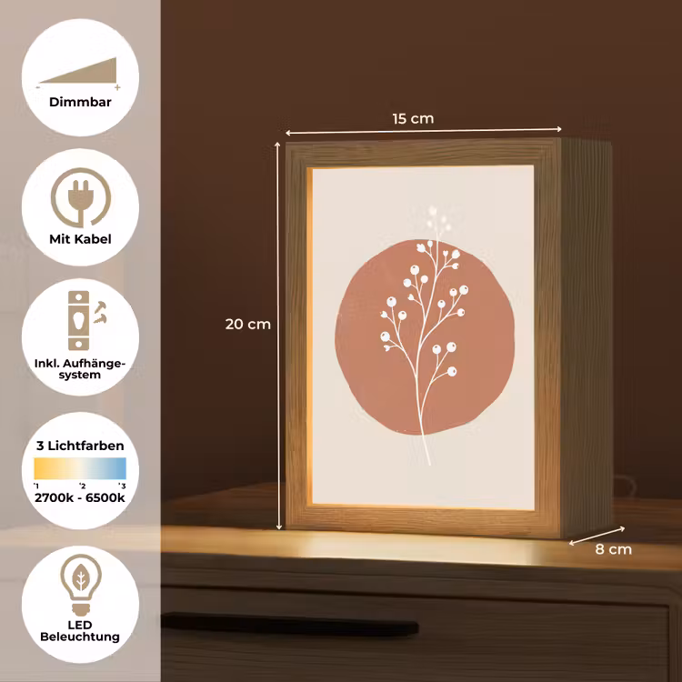 Plant - Tak - Abstract - Modern - Wit Light Box met kabel (Tafellamp) klein -USP_DE