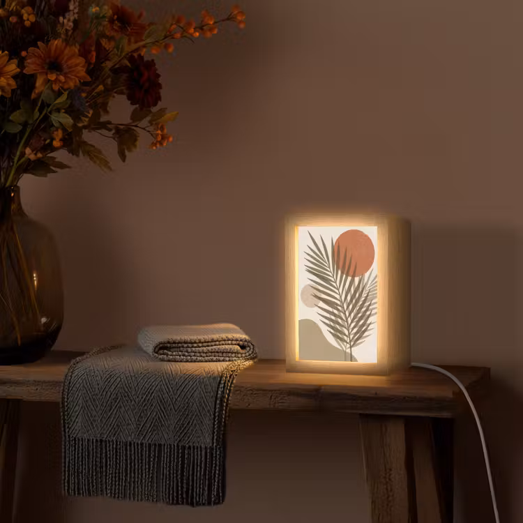 Planten - Bladeren - Abstract - Modern - Beige Light Box met kabel (Tafellamp) klein -sfeer4