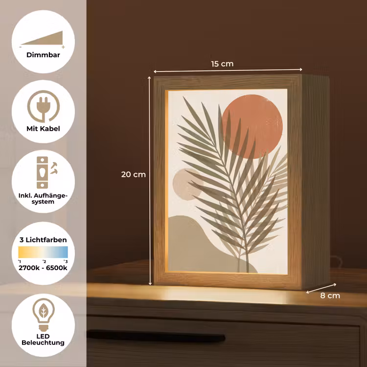 Planten - Bladeren - Abstract - Modern - Beige Light Box met kabel (Tafellamp) klein -USP_DE