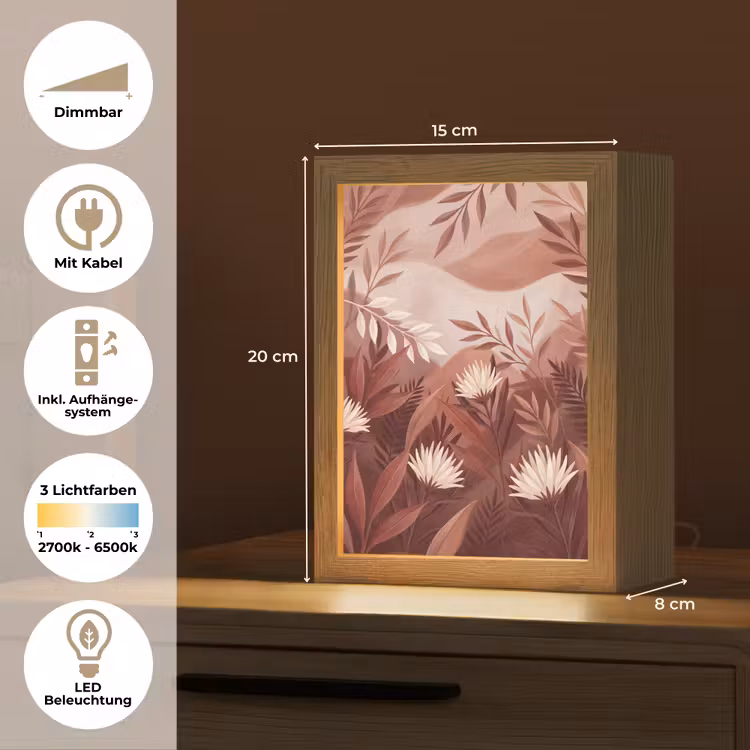 Planten - Bladeren - Botanisch - Modern - Bruin Light Box met kabel (Tafellamp) klein -USP_DE