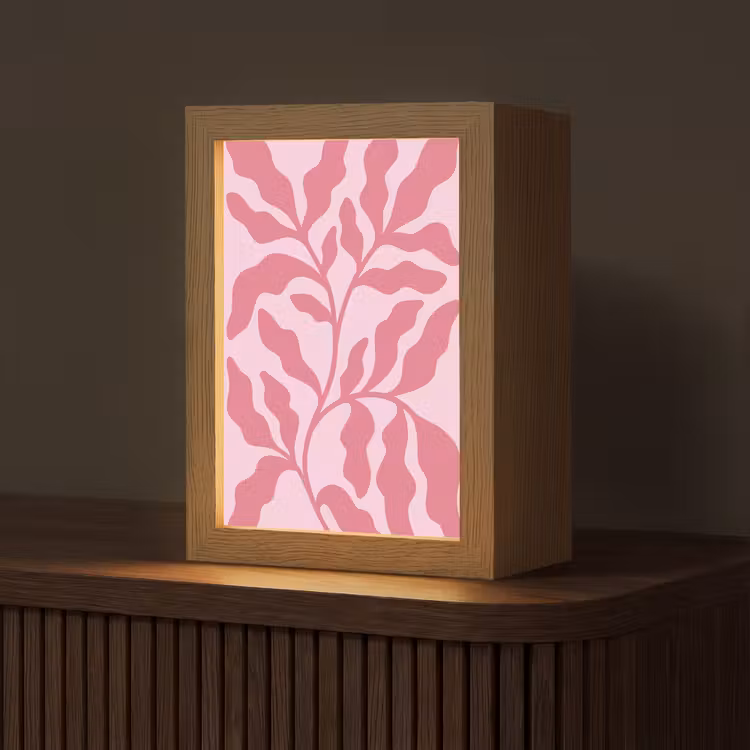 Personalisierte Lightbox - Pflanzen – Organisch – Abstrakt – Modern – Rosa - Planten - Organisch - Abstract - Modern - Roze Light Box met kabel (Tafellamp) klein