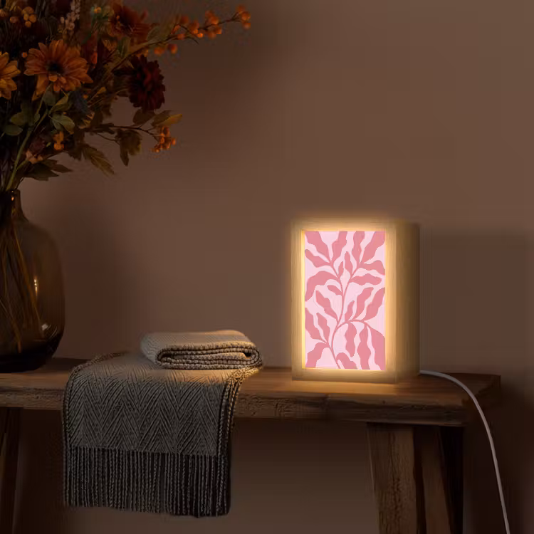 Personalisierte Lightbox - Pflanzen – Organisch – Abstrakt – Modern – Rosa - Planten - Organisch - Abstract - Modern - Roze Light Box met kabel (Tafellamp) klein
