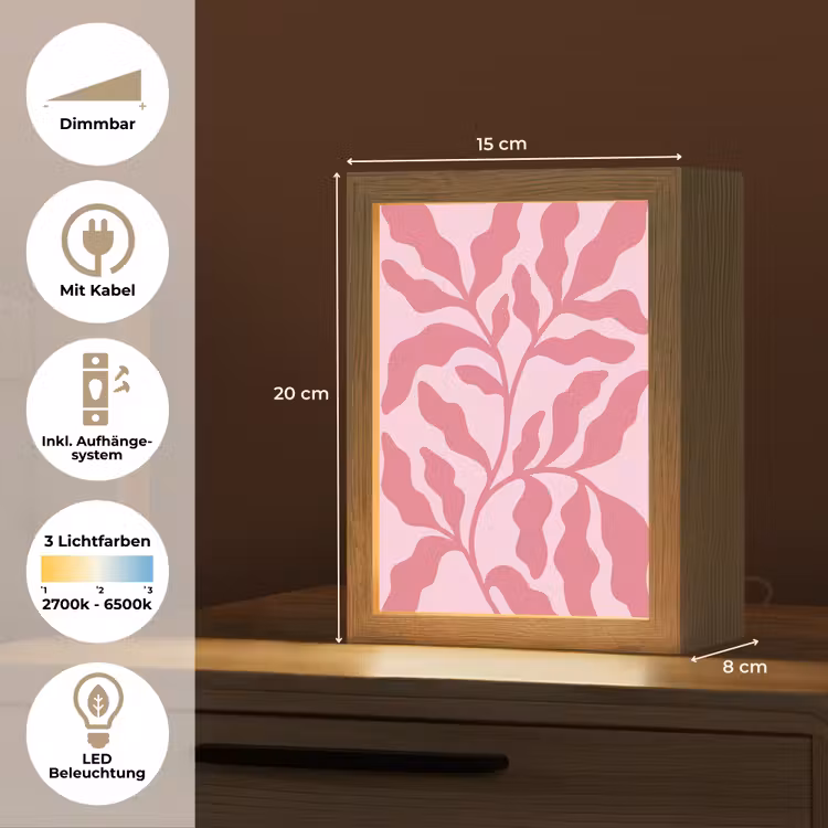 Personalisierte Lightbox - Pflanzen – Organisch – Abstrakt – Modern – Rosa - Planten - Organisch - Abstract - Modern - Roze Light Box met kabel (Tafellamp) klein