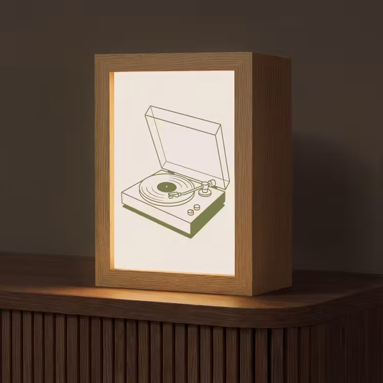 Personalisierte Lightbox - Plattenspieler – Vinyl – Musik – Minimalistisch – Grün - Platenspeler - Vinyl - Muziek - Minimalistisch - Groen Light Box met kabel (Tafellamp) klein