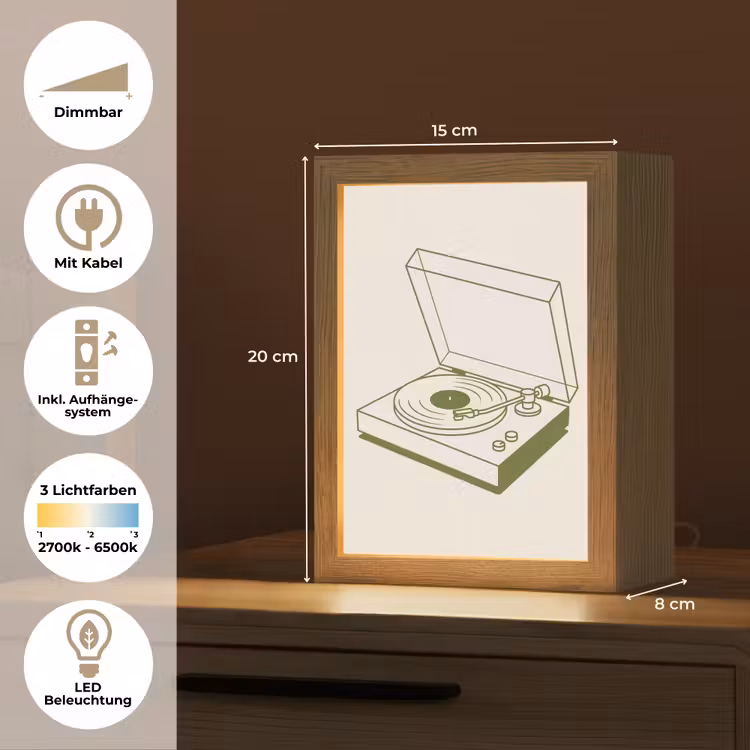 Personalisierte Lightbox - Plattenspieler – Vinyl – Musik – Minimalistisch – Grün - Platenspeler - Vinyl - Muziek - Minimalistisch - Groen Light Box met kabel (Tafellamp) klein