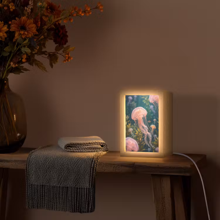 Kwal - Roze - Onderwater - Zeeleven - Dieren Light Box met kabel (Tafellamp) klein -sfeer4