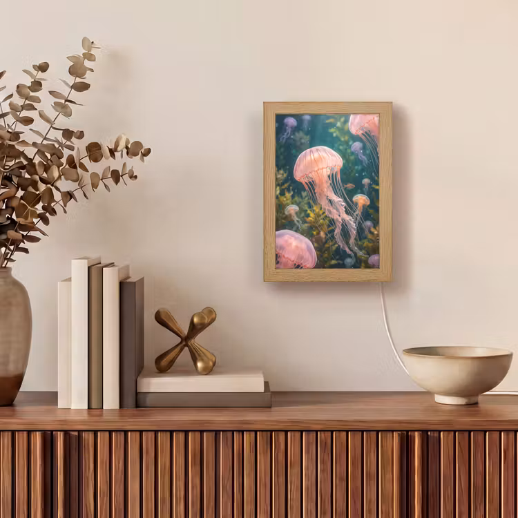 Kwal - Roze - Onderwater - Zeeleven - Dieren Light Box met kabel (Tafellamp) klein -sfeer2