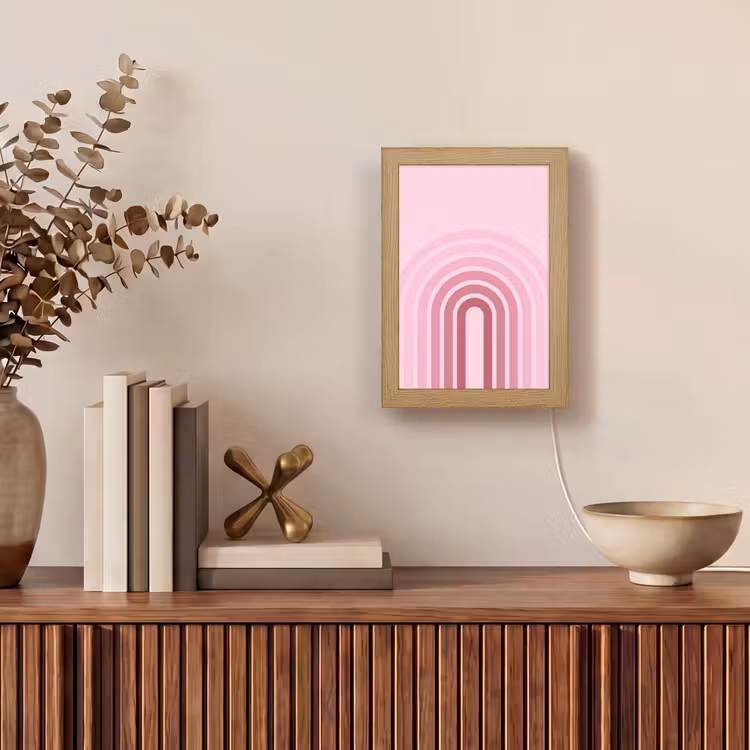 Personalisierte Lightbox - Regenbogen – Rosa – Abstrakt – Modern – Minimalistisch - Regenboog - Roze - Abstract - Modern - Minimalistisch Light Box met kabel (Tafellamp) klein