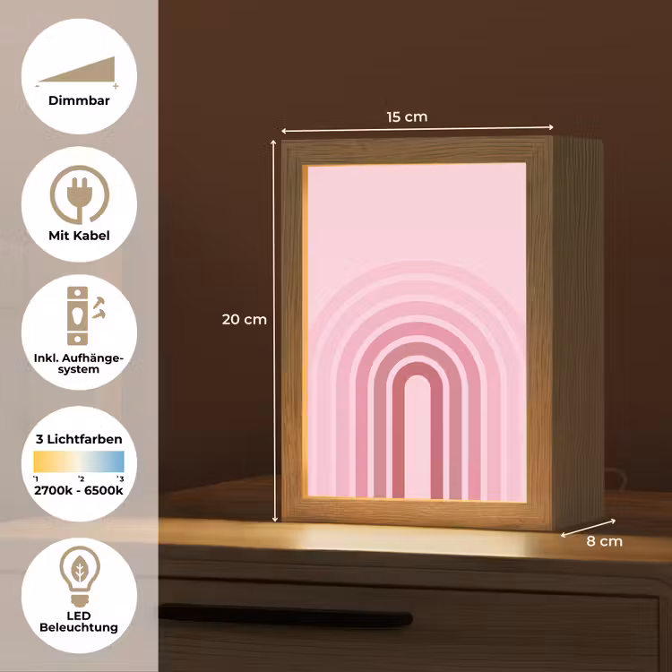 Personalisierte Lightbox - Regenbogen – Rosa – Abstrakt – Modern – Minimalistisch - Regenboog - Roze - Abstract - Modern - Minimalistisch Light Box met kabel (Tafellamp) klein