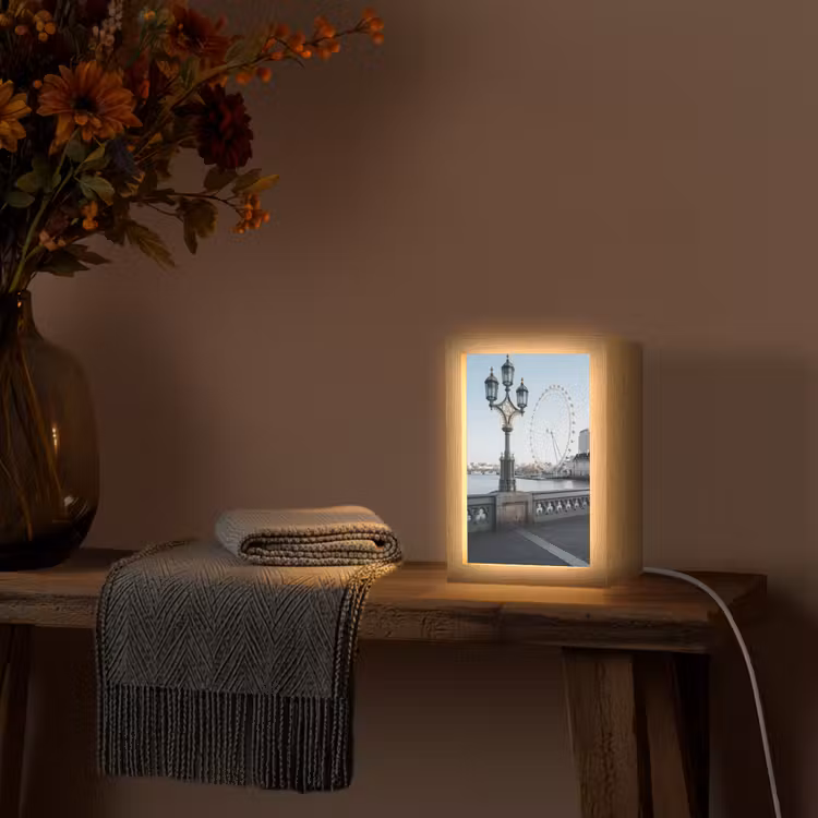 Personalisierte Lightbox - Riesenrad – London – Stadt – Architektur – Brücke - Reuzenrad - Londen - Stad - Architectuur - Brug Light Box met kabel (Tafellamp) klein