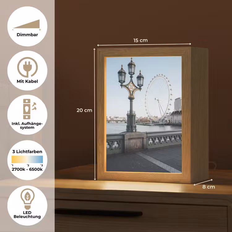 Personalisierte Lightbox - Riesenrad – London – Stadt – Architektur – Brücke - Reuzenrad - Londen - Stad - Architectuur - Brug Light Box met kabel (Tafellamp) klein