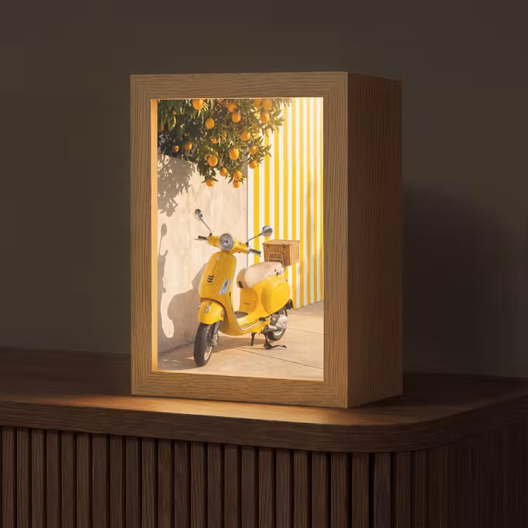 Personalisierte Lightbox - Roller – Natur – Sommer – Gelb – Mittelmeer - Scooter - Natuur - Zomer - Geel - Mediterraan Light Box met kabel (Tafellamp) klein