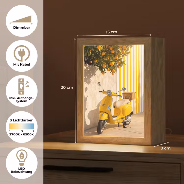 Personalisierte Lightbox - Roller – Natur – Sommer – Gelb – Mittelmeer - Scooter - Natuur - Zomer - Geel - Mediterraan Light Box met kabel (Tafellamp) klein