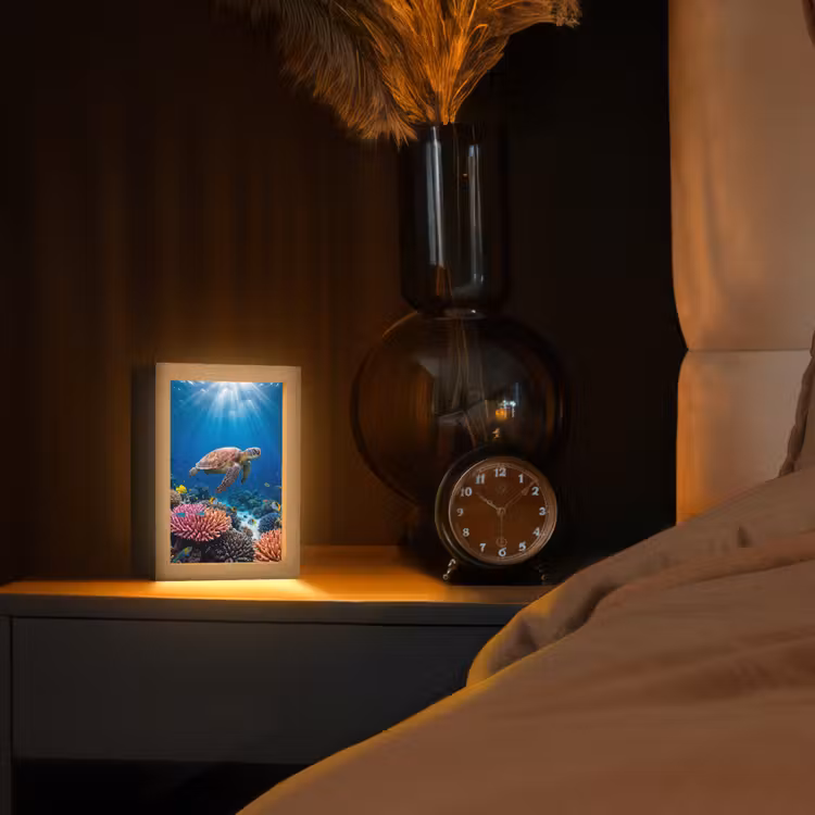Schildpad - Koraalrif - Oceaan - Dieren - Blauw Light Box met kabel (Tafellamp) klein -sfeer1