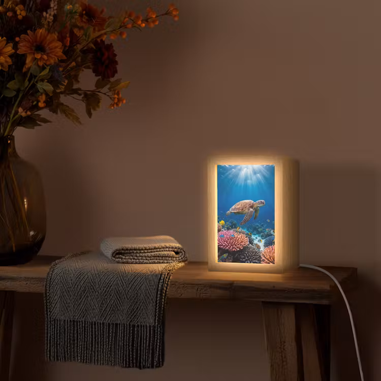 Schildpad - Koraalrif - Oceaan - Dieren - Blauw Light Box met kabel (Tafellamp) klein -sfeer4